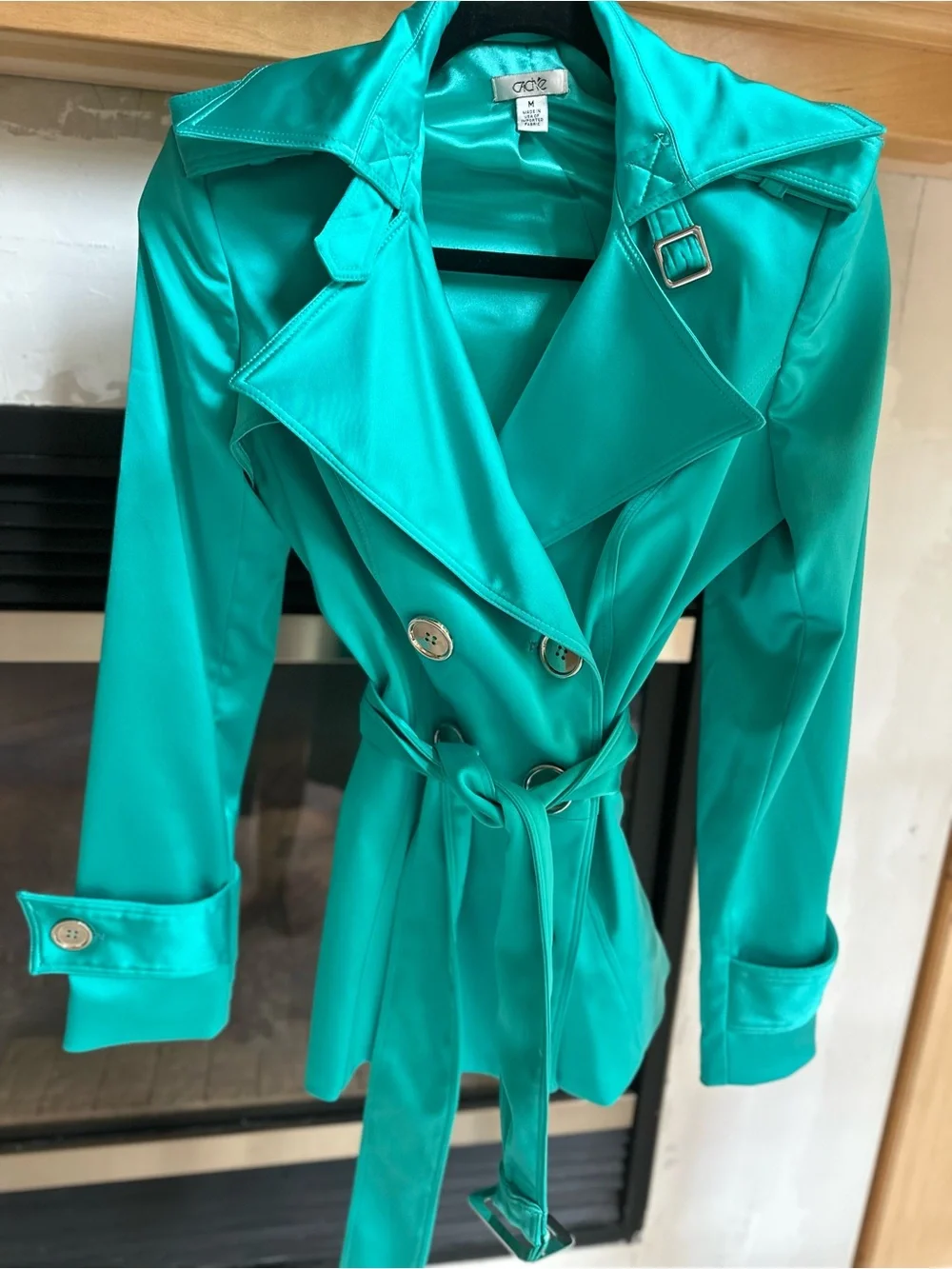 Cache Turquoisey Green Double-Breasted Trench Coat Medium Vintage!